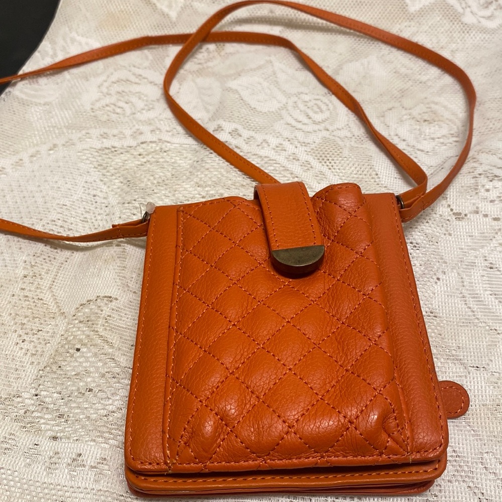Clarks Genuine Leather Orange Crossbody Bag.